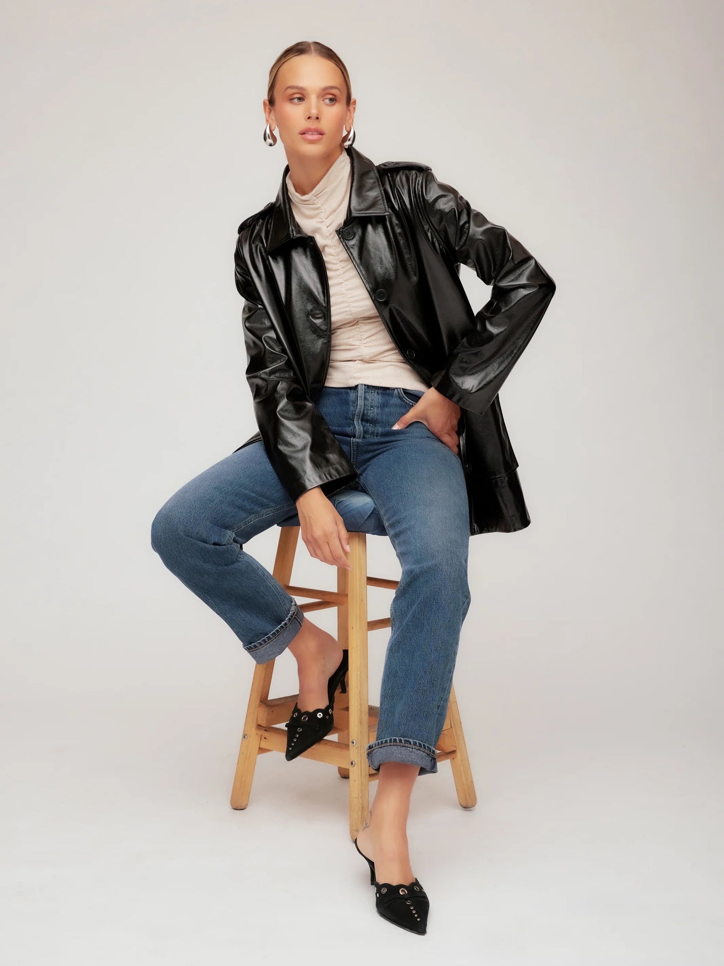 Fifteen Twenty Janet Faux Patent Leather Jacket - BLACK