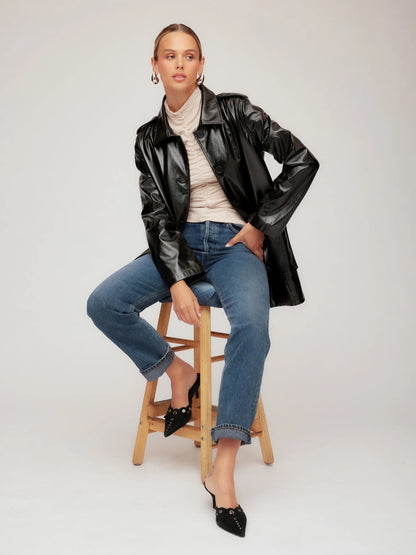 Fifteen Twenty Janet Faux Patent Leather Jacket - BLACK