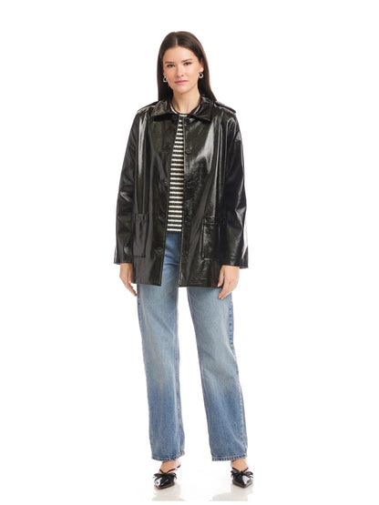 Fifteen Twenty Janet Faux Patent Leather Jacket - BLACK