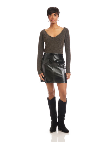 Fifteen Twenty Britney Patent Faux Leather Skirt - BLACK