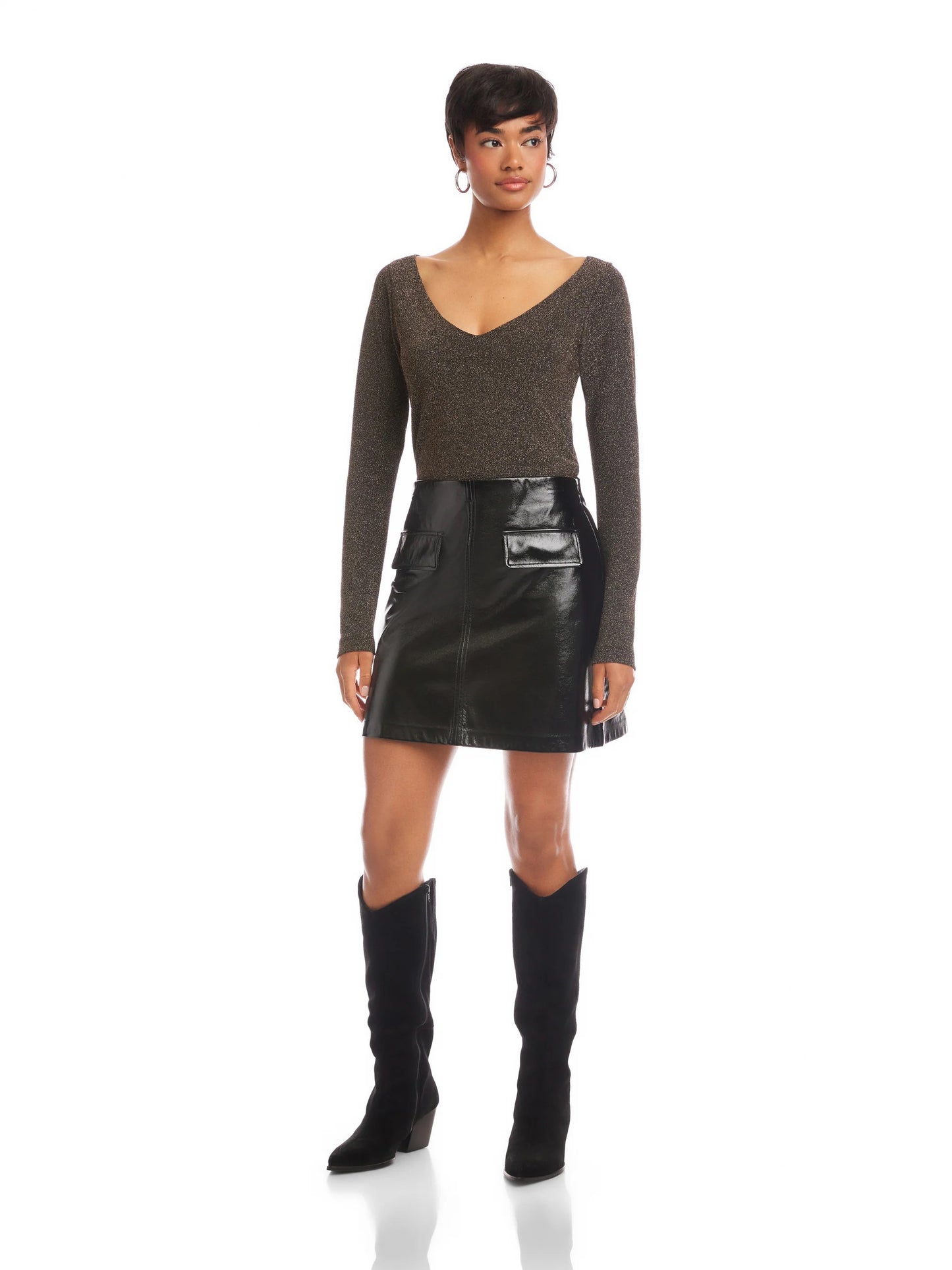 Fifteen Twenty Britney Patent Faux Leather Skirt - BLACK