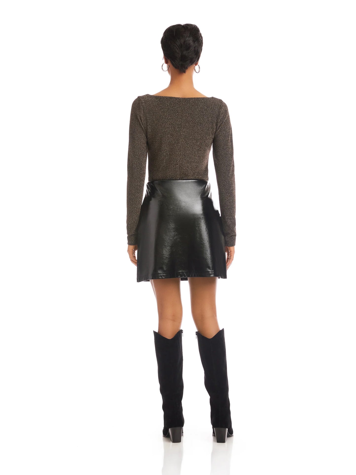 Fifteen Twenty Britney Patent Faux Leather Skirt - BLACK