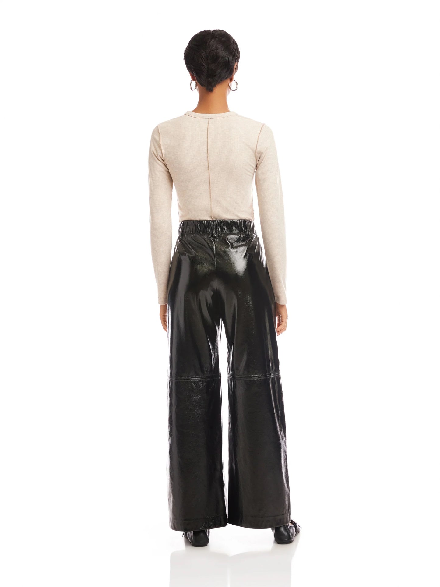 Fifteen Twenty Lara Faux Patent Leather Wide Leg Pant - BLACK