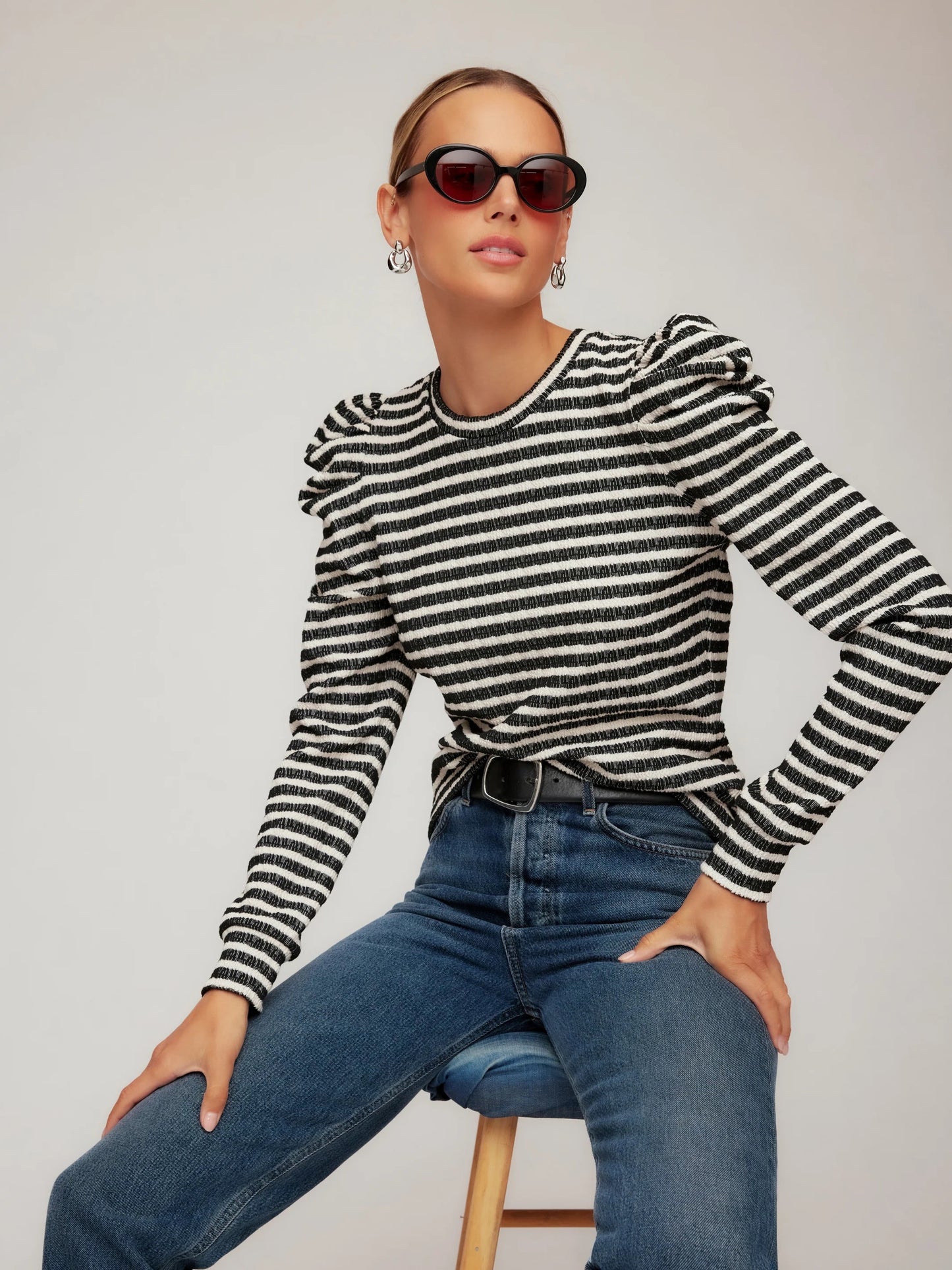 Fifteen Twenty Lelia Puff Sleeve Top - STRIPE