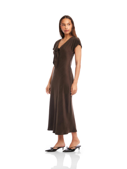 Fifteen Twenty Tie Front Bias Dress - BROWN