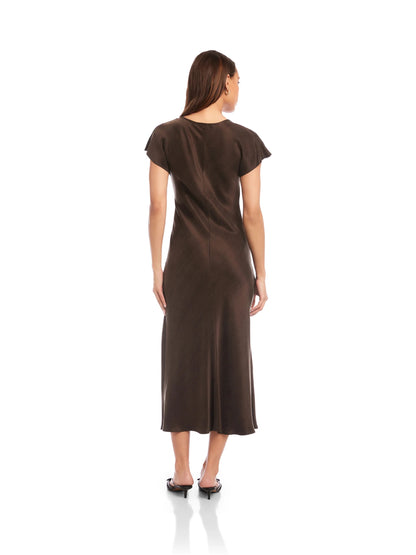 Fifteen Twenty Tie Front Bias Dress - BROWN