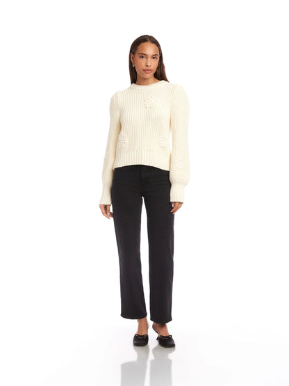 Fifteen Twenty Brylee Crochet Flower Detail Sweater - CREAM