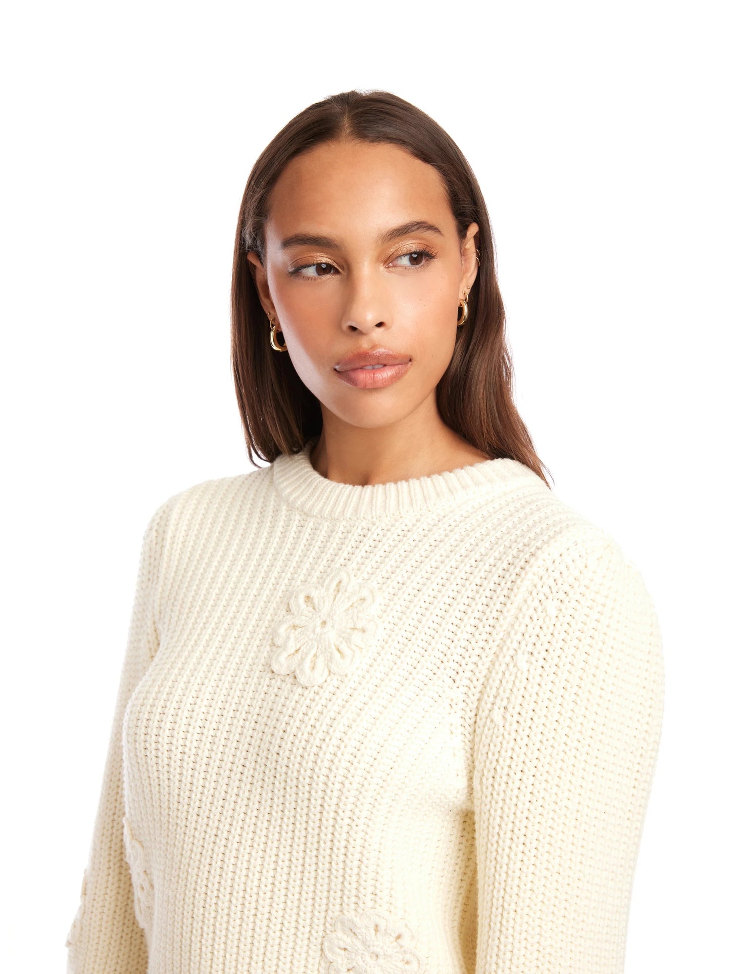 Fifteen Twenty Brylee Crochet Flower Detail Sweater - CREAM