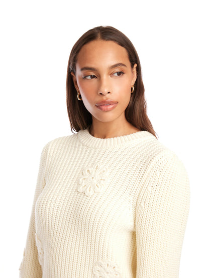 Fifteen Twenty Brylee Crochet Flower Detail Sweater - CREAM
