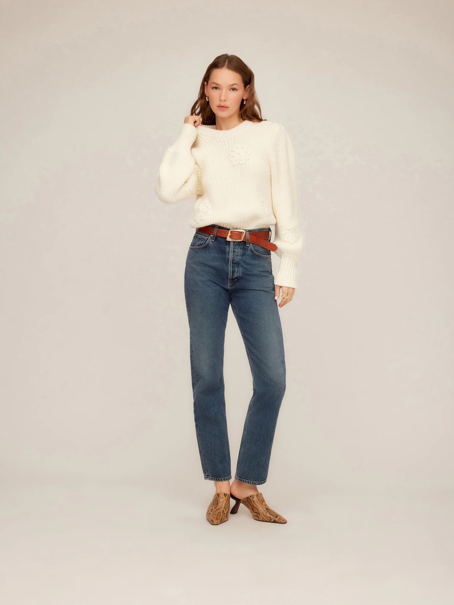 Fifteen Twenty Brylee Crochet Flower Detail Sweater - CREAM