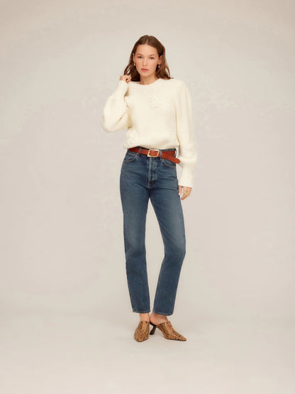 Fifteen Twenty Brylee Crochet Flower Detail Sweater - CREAM