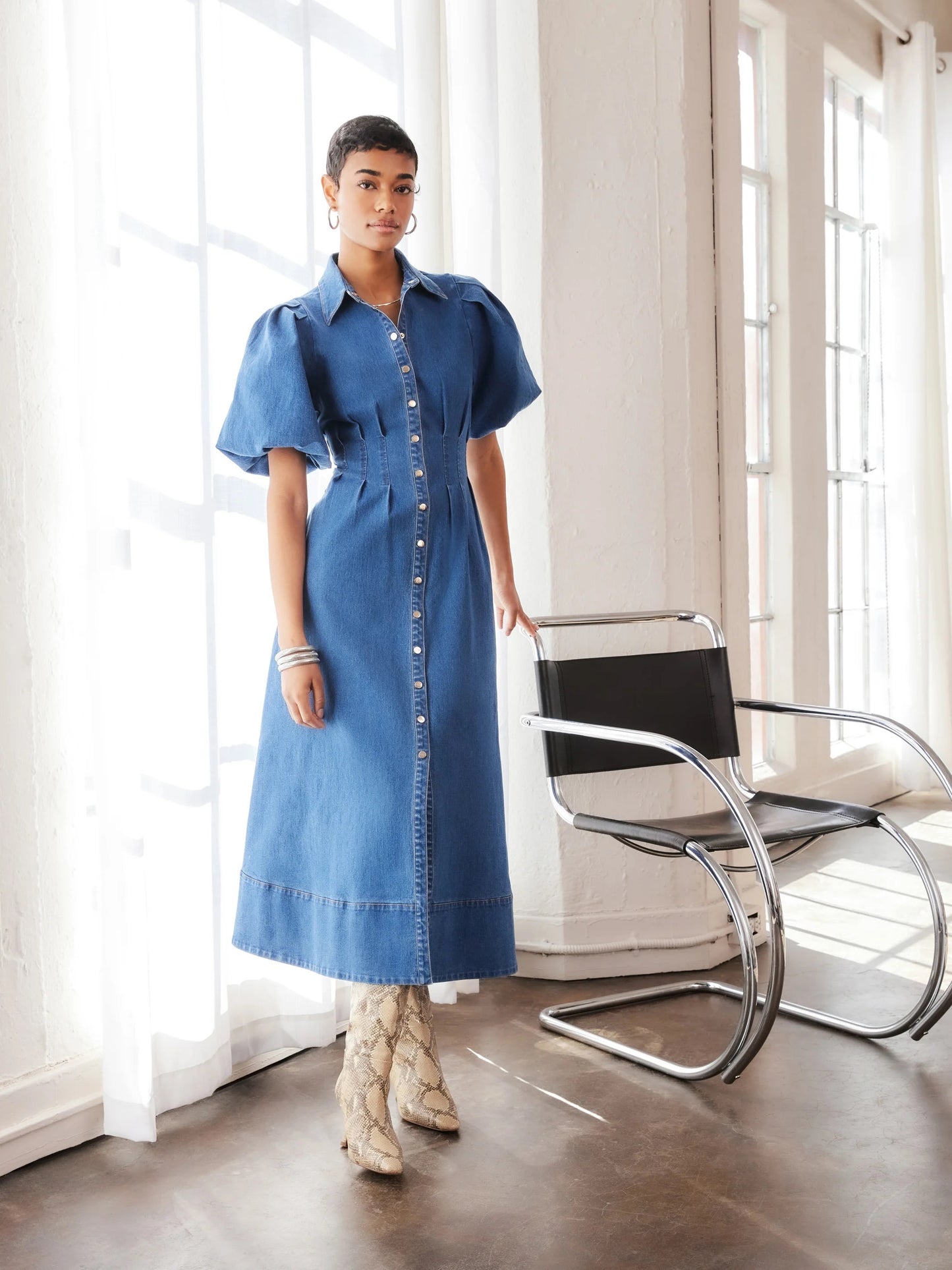 Fifteen Twenty Esme Midi Shirtdress - DENIM