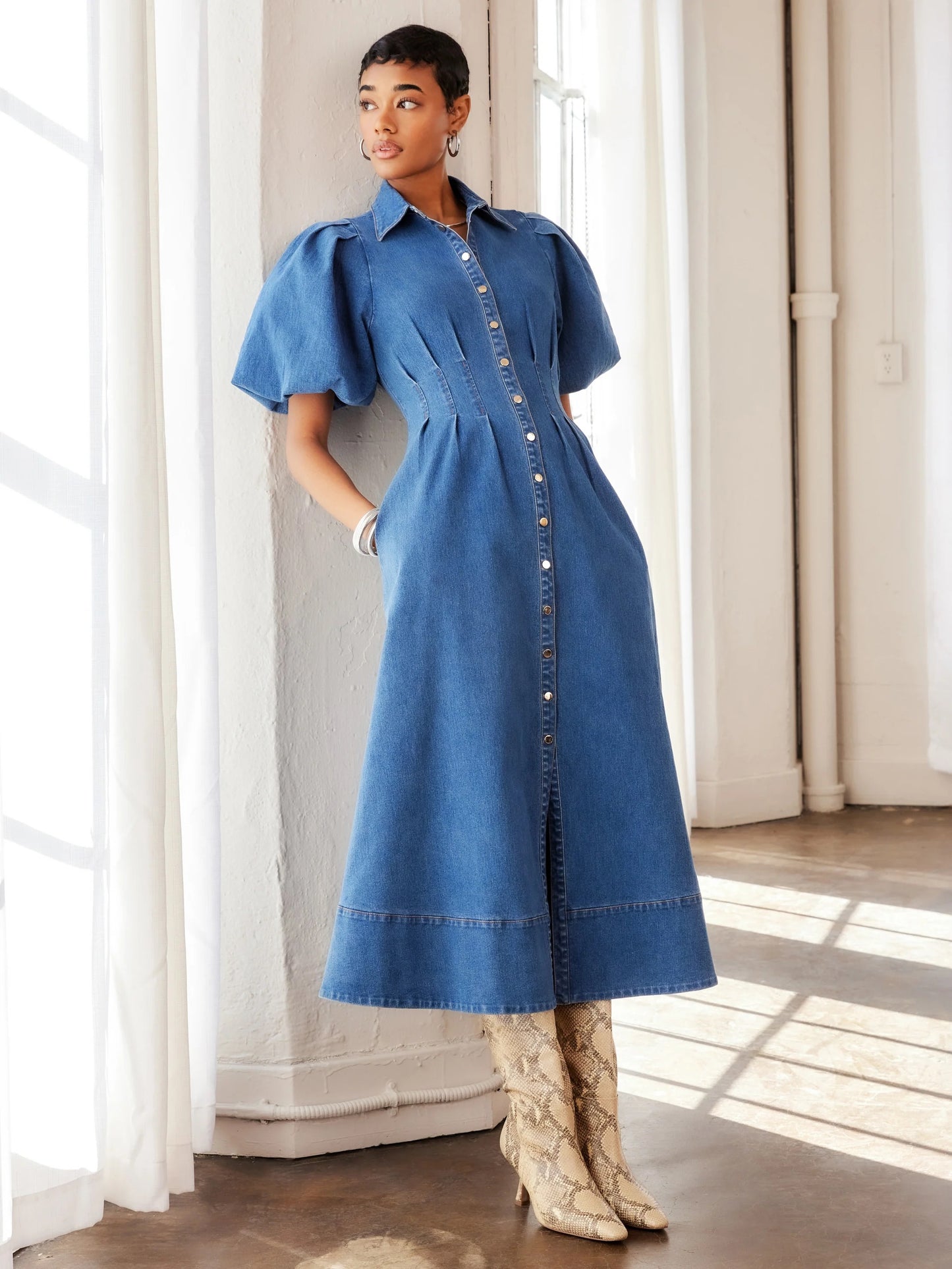 Fifteen Twenty Esme Midi Shirtdress - DENIM