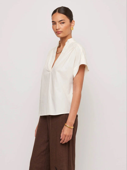 FT Olive SS V-Neck Top CREAM