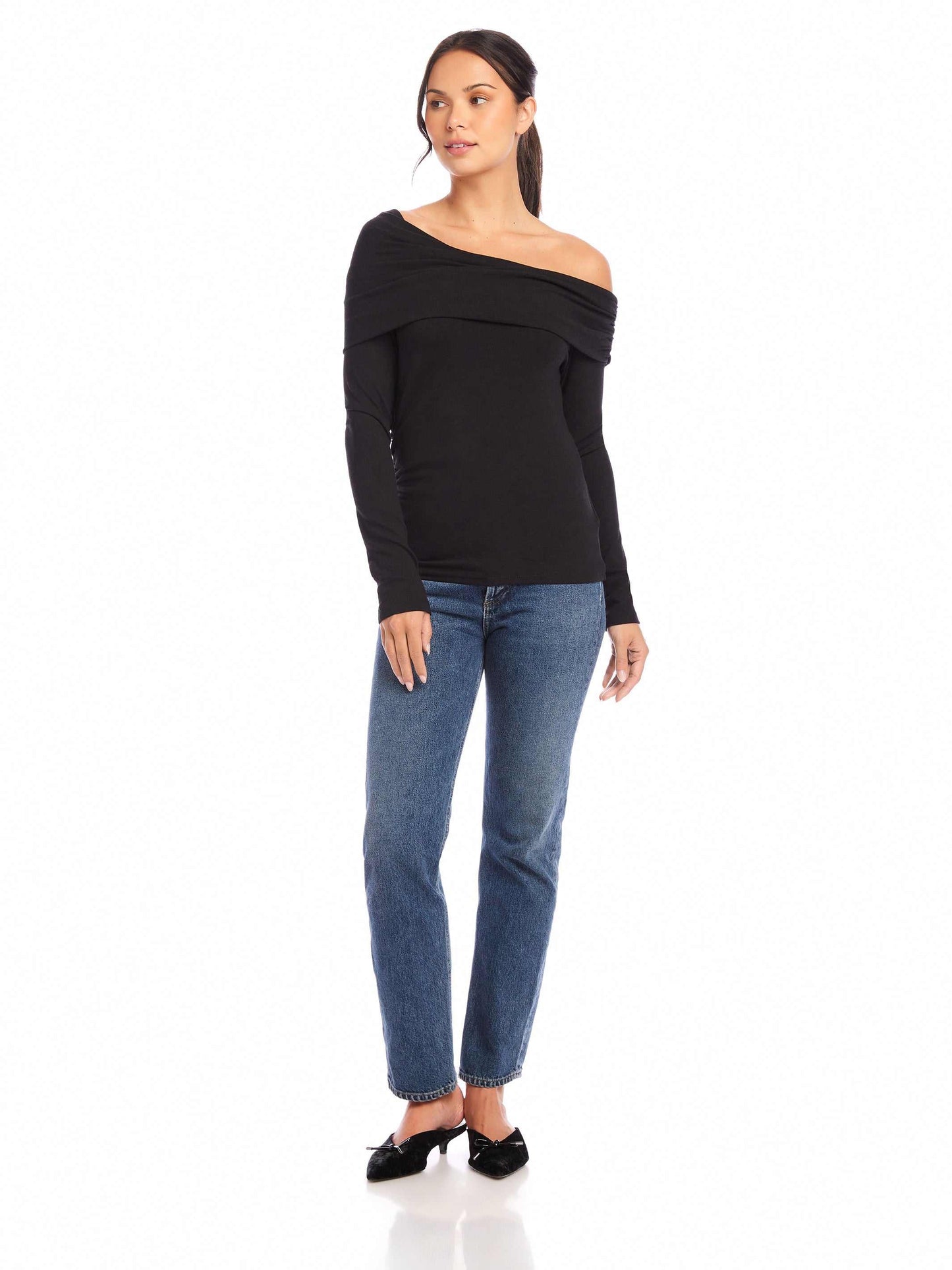 Fifteen Twenty Asymmetric One Shoulder Top - BLACK