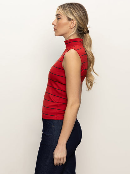 Sanctuary Sleeveless Zip Mock - RED/BLACK STRIPE