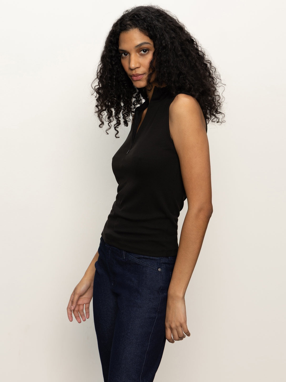 Sanctuary Sleeveless Zip Mock - BLACK