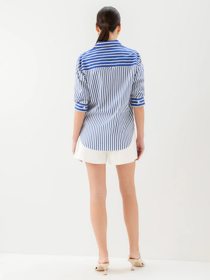 FT Leighton Ruched Sleeve Shirt INDIGO
