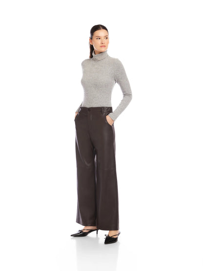 Fifteen Twenty Lara Faux Leather Wide Leg Pants - BROWN