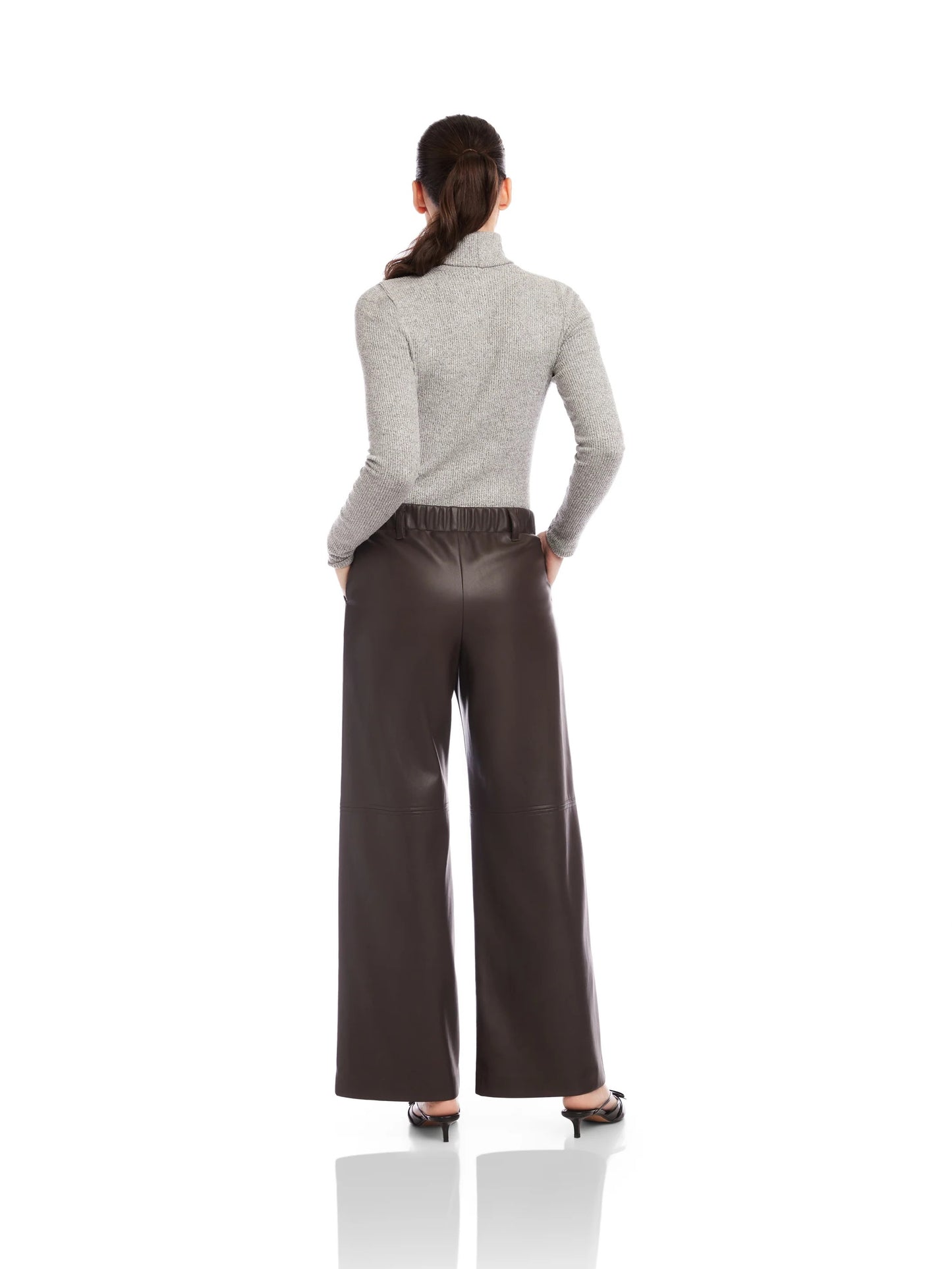 Fifteen Twenty Lara Faux Leather Wide Leg Pants - BROWN