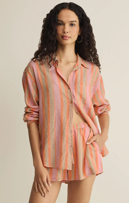 Z Supply The Perfect Striped Linen Button Up - TIGER LILY