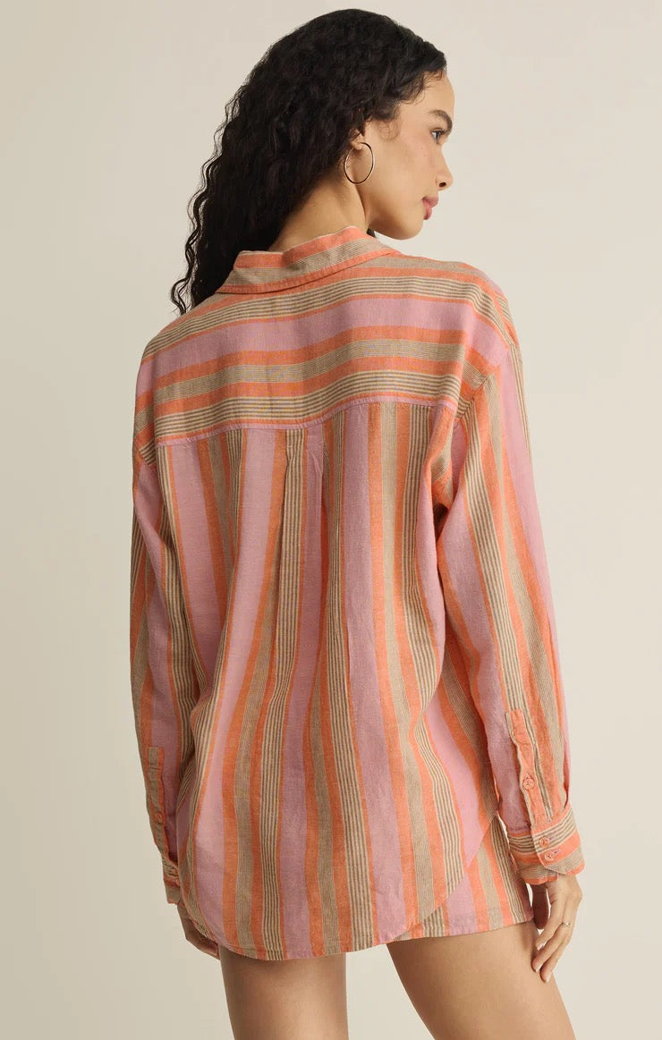 Z Supply The Perfect Striped Linen Button Up - TIGER LILY