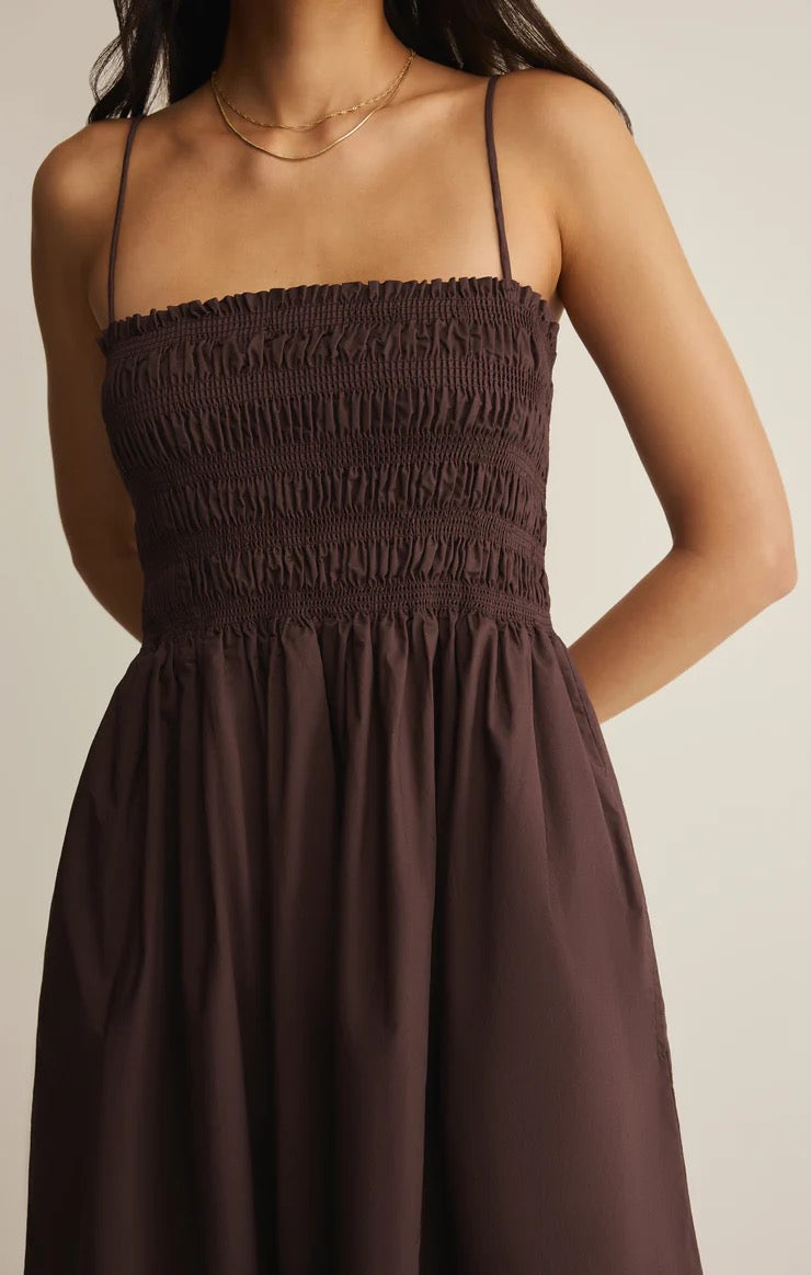 Z Supply Cornelia Poplin Midi Dress - CHOCOLATE CHERRY