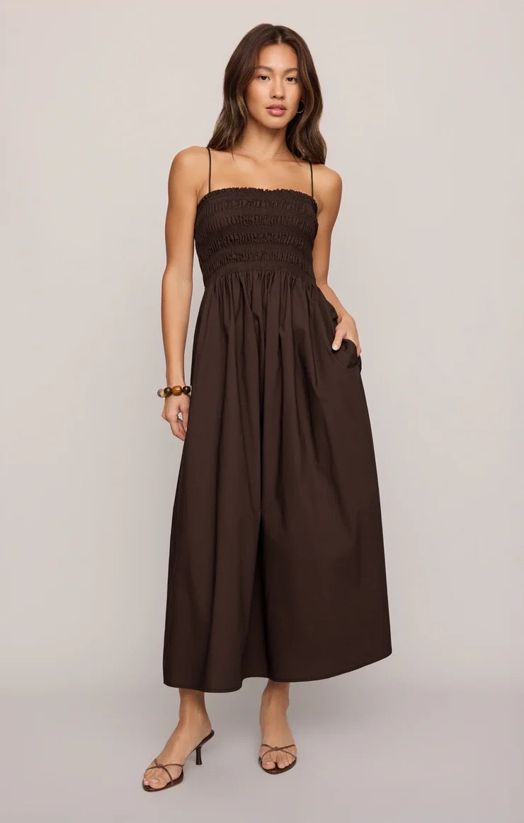 Z Supply Cornelia Poplin Midi Dress - CHOCOLATE CHERRY