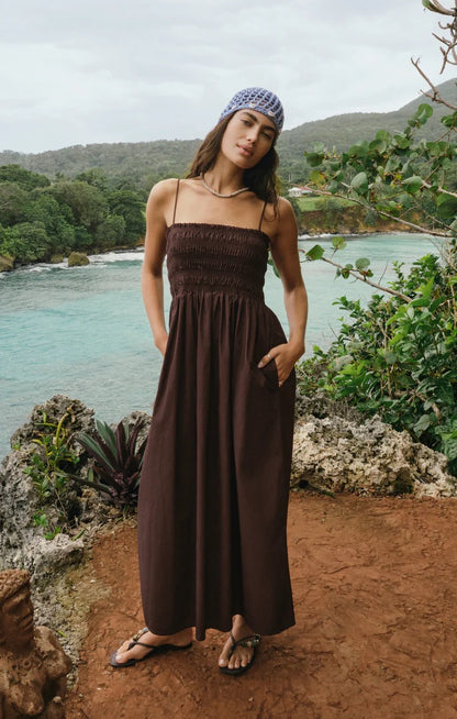 Z Supply Cornelia Poplin Midi Dress - CHOCOLATE CHERRY