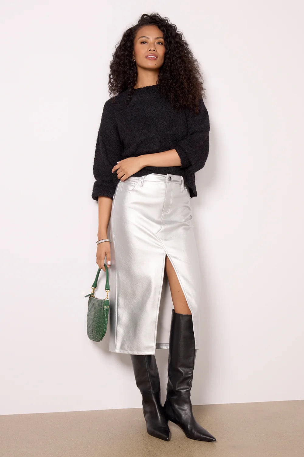 Sanctuary Leather Like Midi Skirt - SILVER