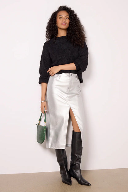 Sanctuary Leather Like Midi Skirt - SILVER