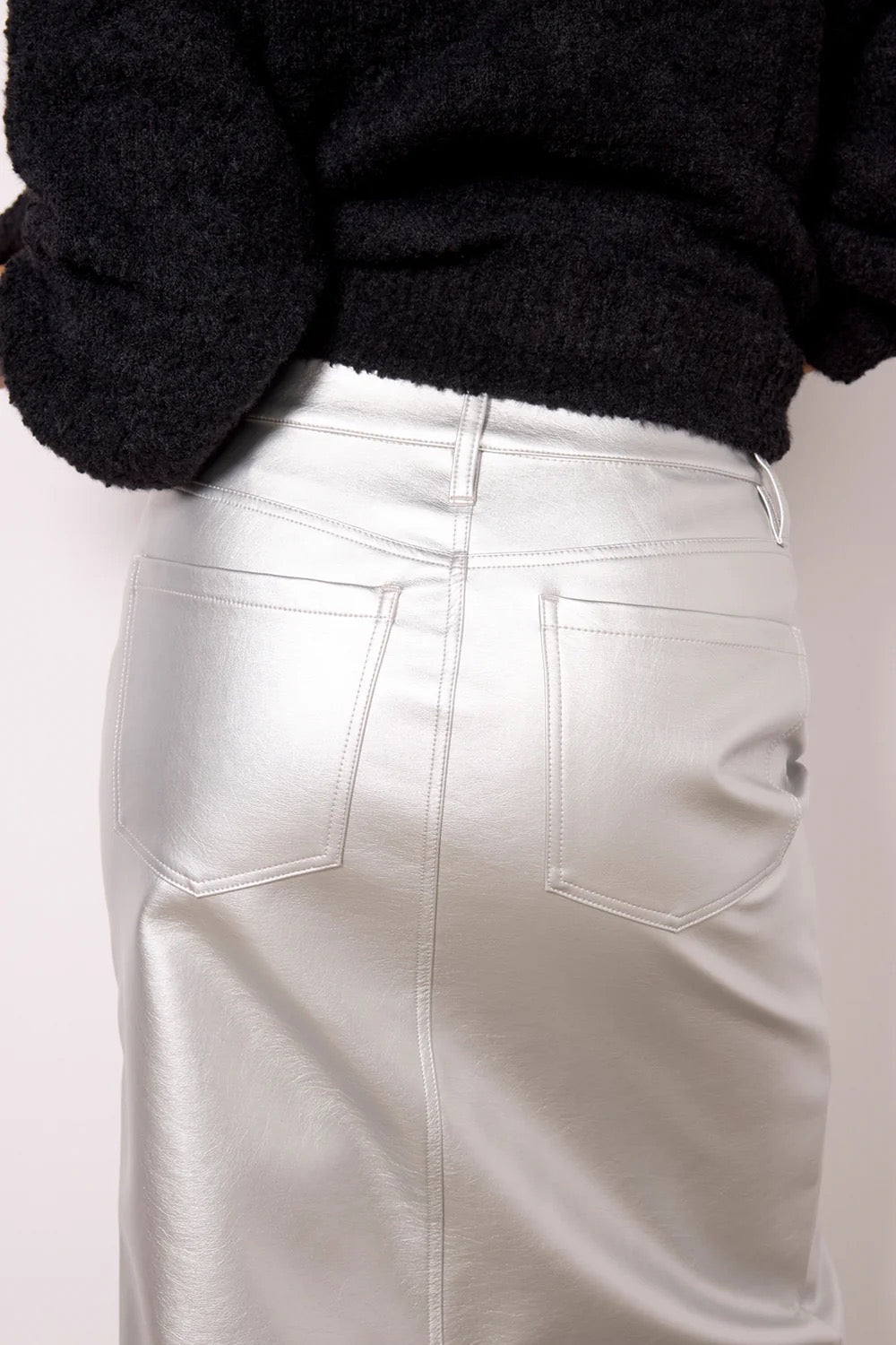 Sanctuary Leather Like Midi Skirt - SILVER