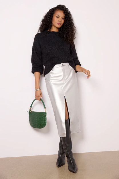 Sanctuary Leather Like Midi Skirt - SILVER