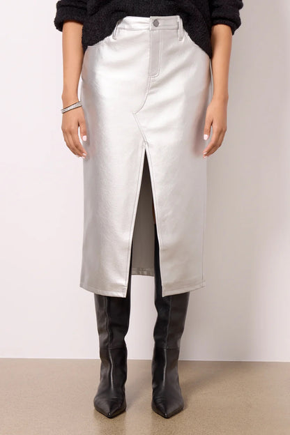 Sanctuary Leather Like Midi Skirt - SILVER