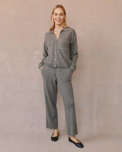 Bella Dahl Whip Stitched Pocket Button Sweater - HEATHER SMOKE