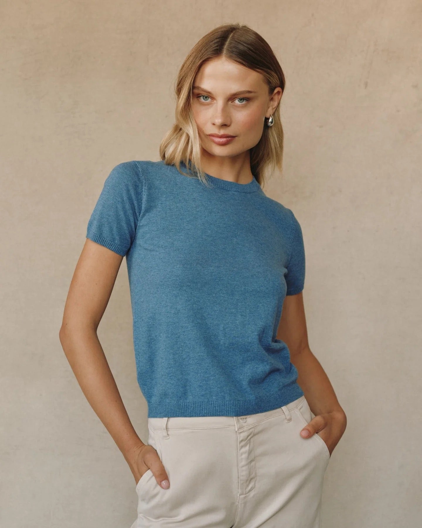 Bella Dahl Short Sleeve Crew Neck Knit Top - HUDSON BLUE
