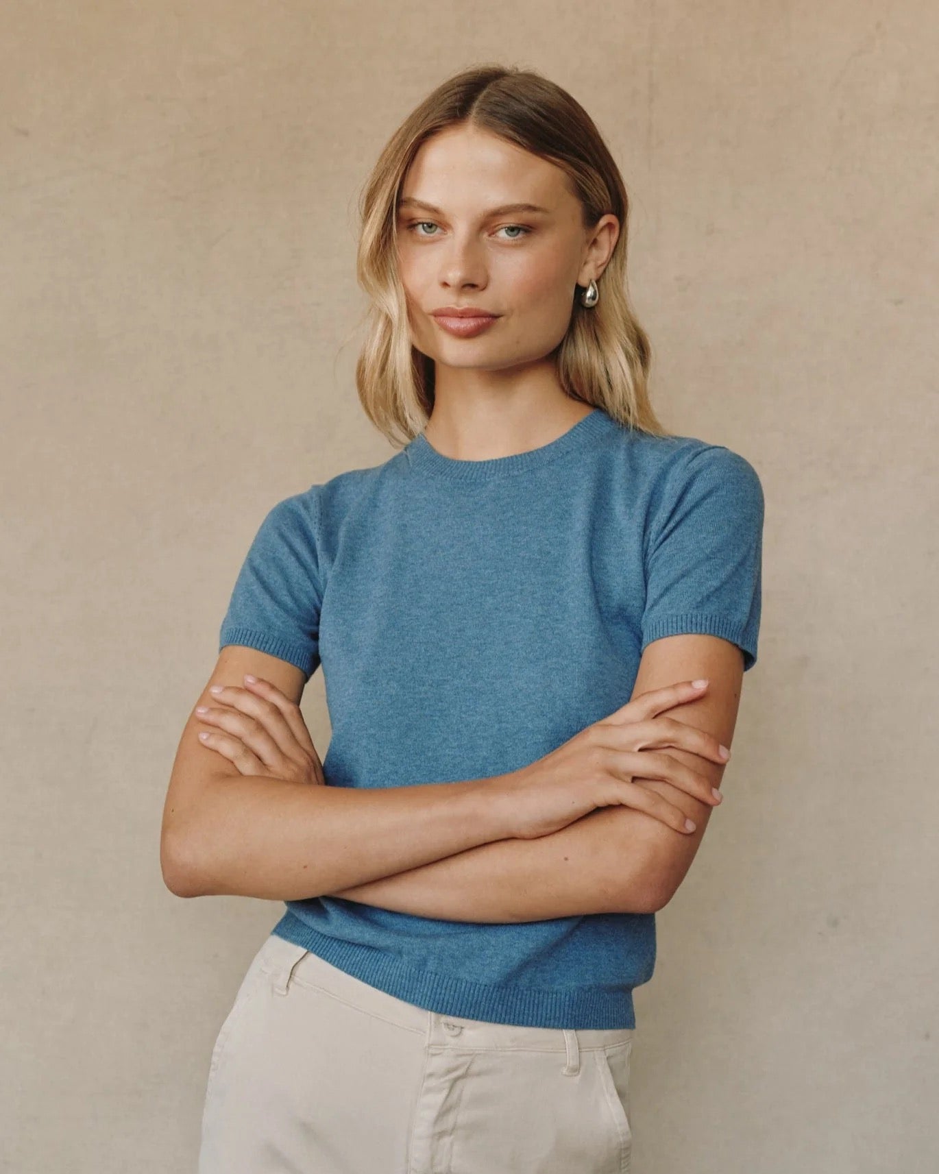Bella Dahl Short Sleeve Crew Neck Knit Top - HUDSON BLUE