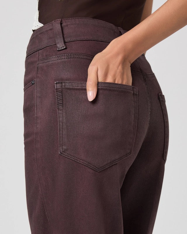 Paige Sasha 32" Wide Leg Denim - DARK OXBLOOD DISTRESSED