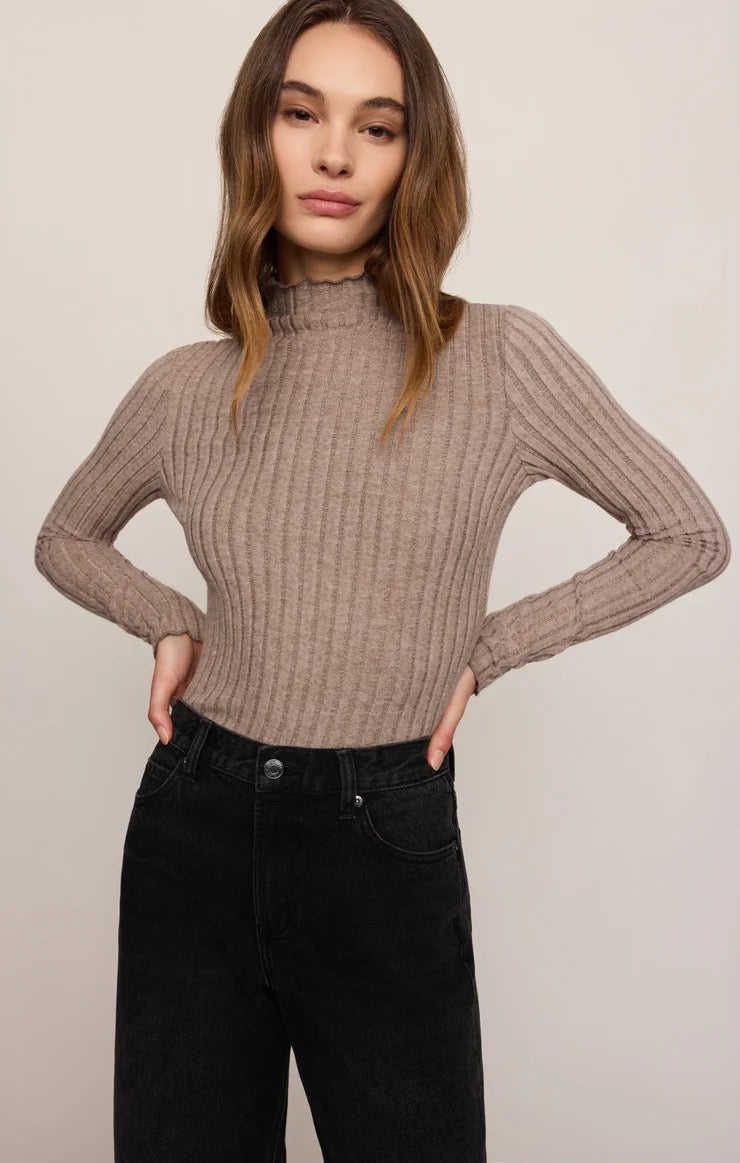 Z Supply Hattie Rib Mock Neck Top - HEATHER ASH
