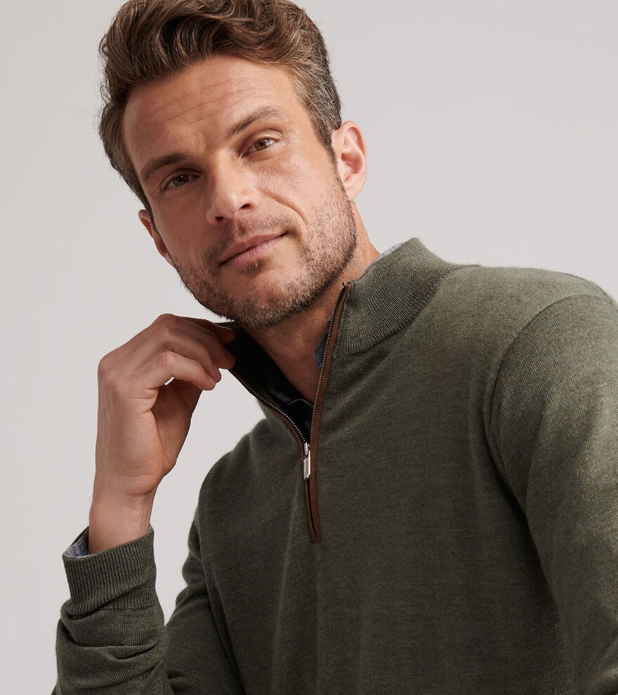 Peter Millar Autumn Crest Suede Trim Quarter-Zip - BASIL