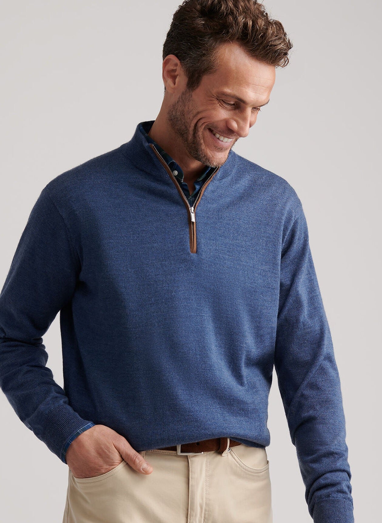 Peter Millar Autumn Crest Suede Trim Quarter-Zip - BLUE HAZE