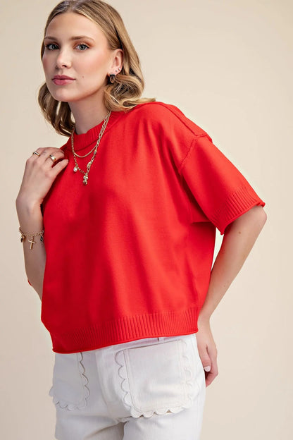 GL Crew Neck Exposed Seam Sweater RED