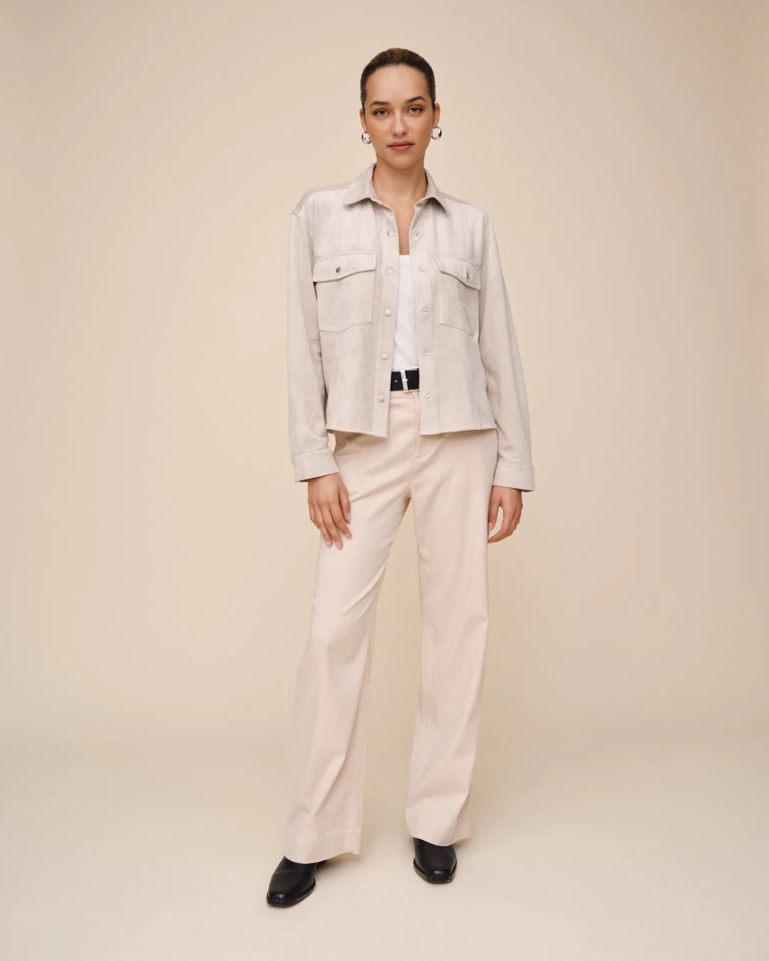 Bella Dahl Seamed Pocket Shacket - PANNA COTTA