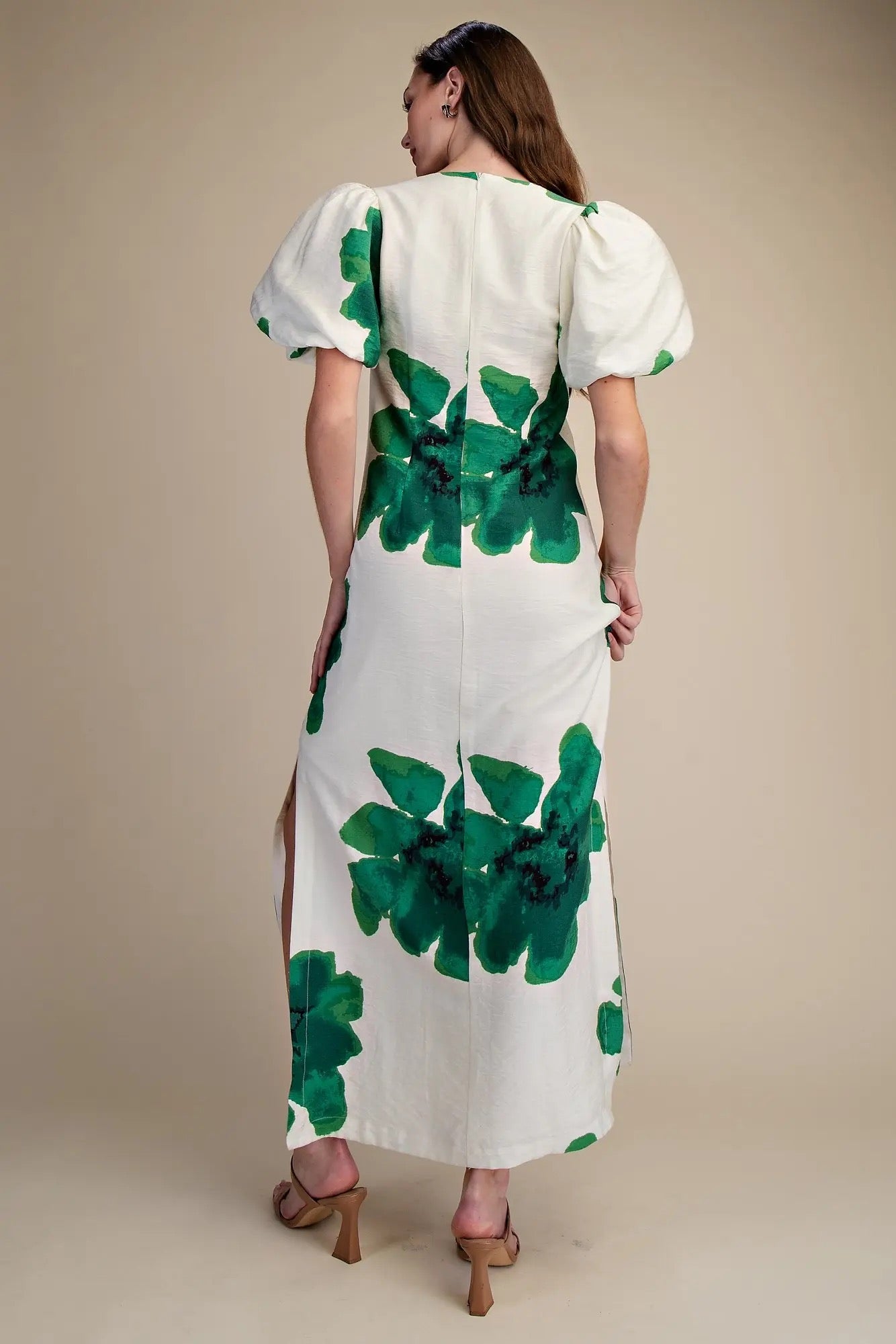 GL Floral Puff Sleeve Maxi Dress EMERALD