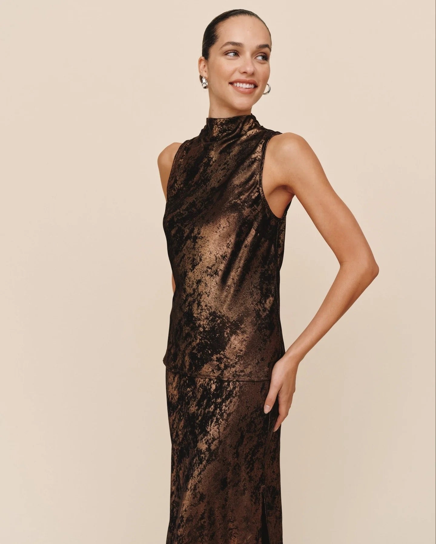 Bella Dahl Cowl Neck Bias Top - BRONZE