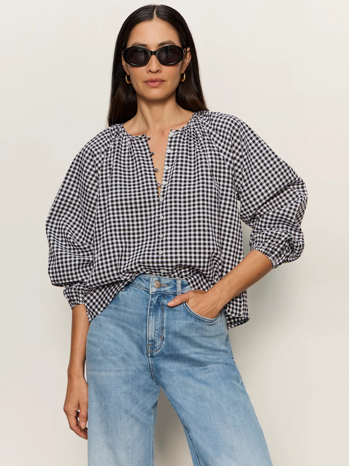SA Perfect Gingham Button Blouse PICNIC