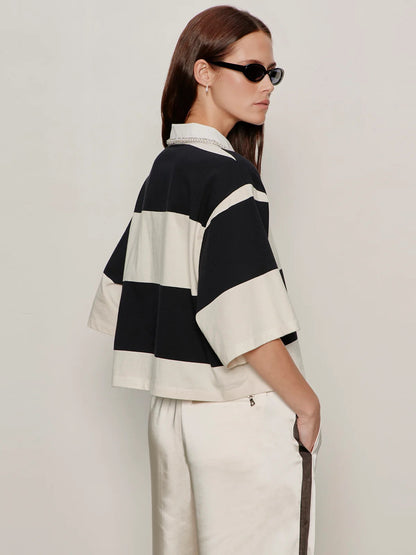SA Embellished Polo Tee COLLAGEN/BLACK STRIPE
