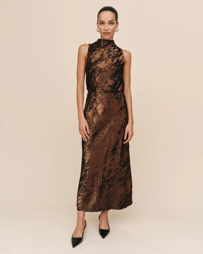 Bella Dahl Side Slit Bias Maxi Skirt - BRONZE SHIMMER