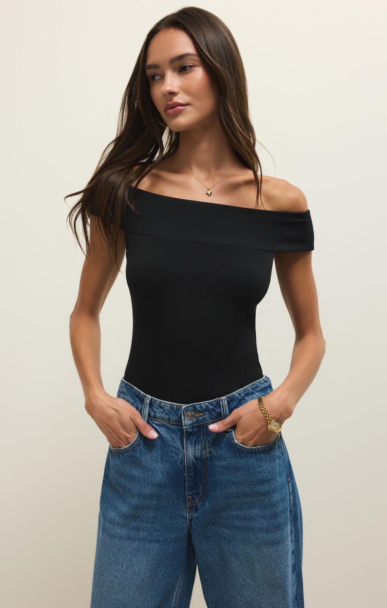 Z Supply Second Skin Off Shoulder Top - BLACK