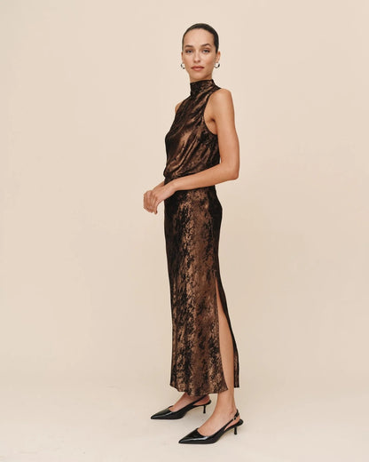 Bella Dahl Side Slit Bias Maxi Skirt - BRONZE SHIMMER